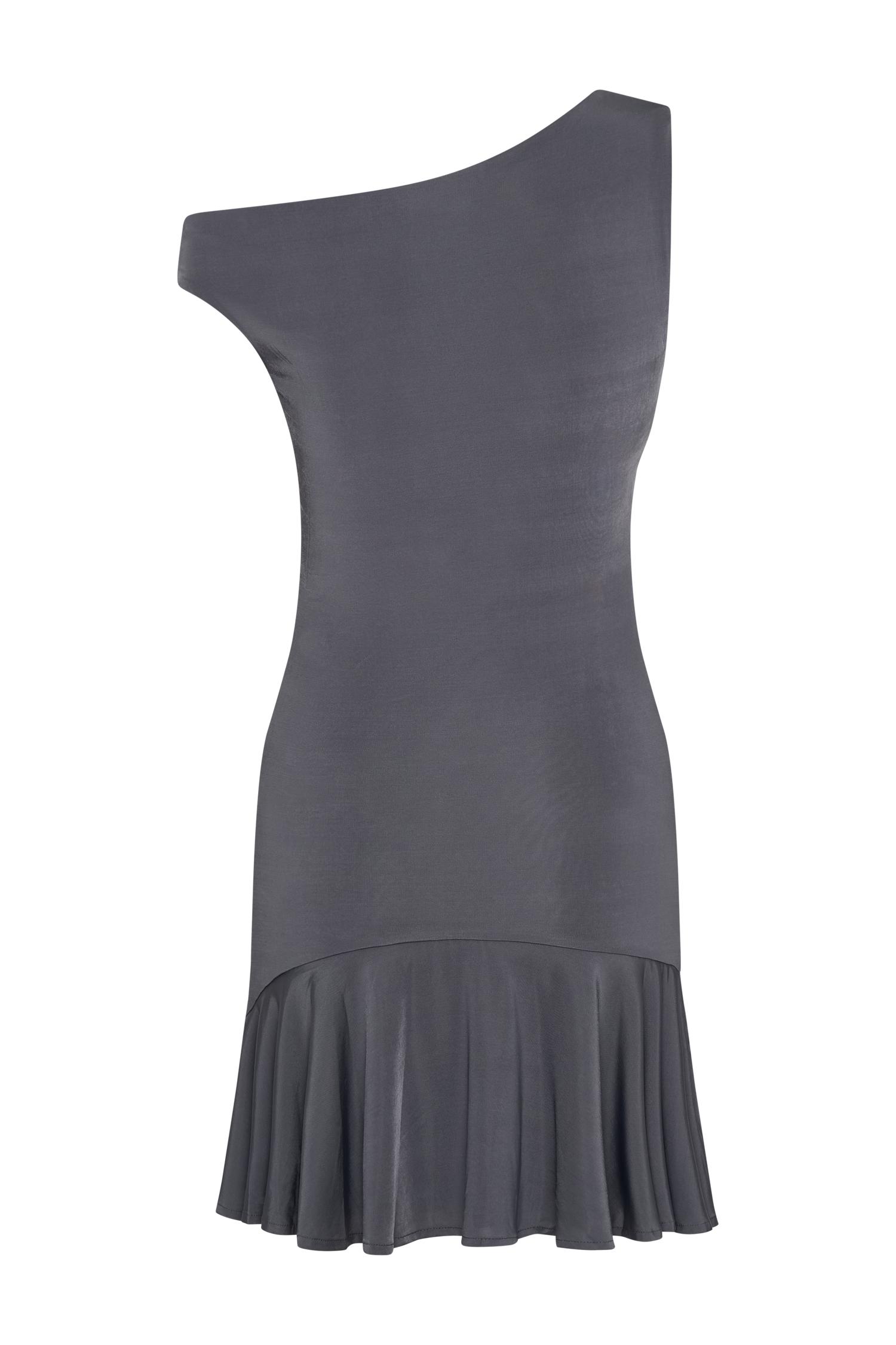 Irving Off Shoulder Slinky Mini Dress - Dark Charcoal Product Image