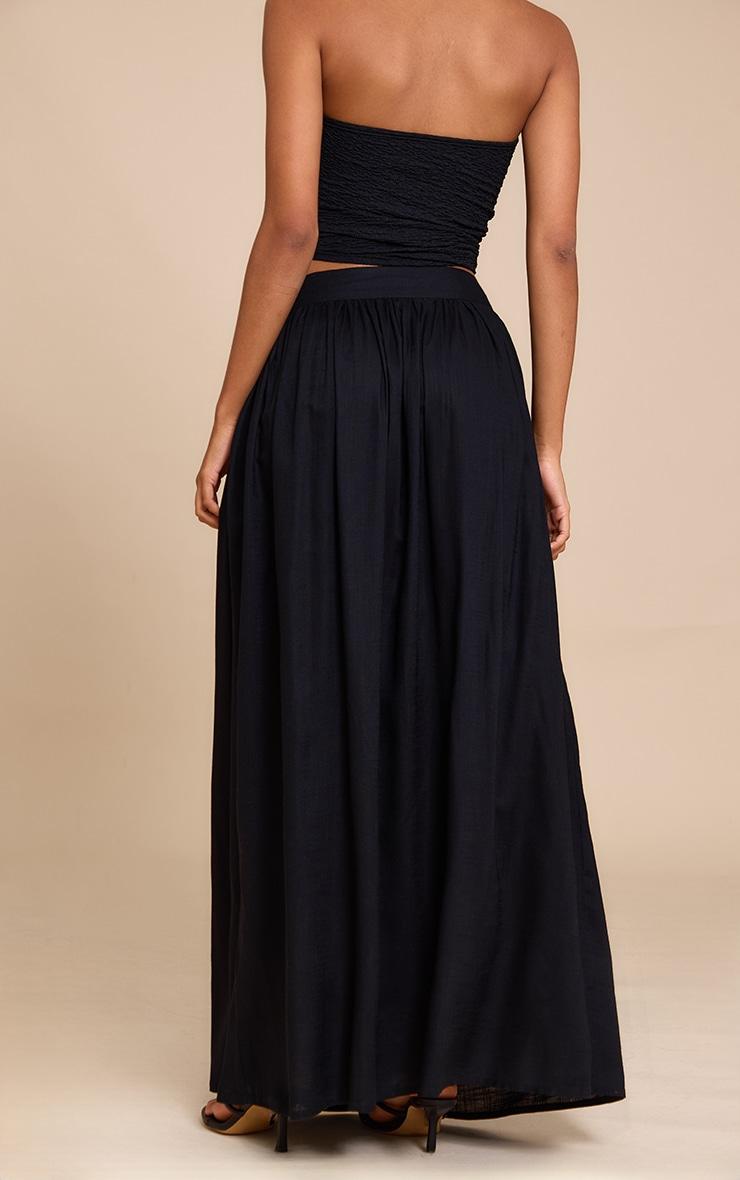 Black Pleated Linen Look Maxi Skirt Product Image