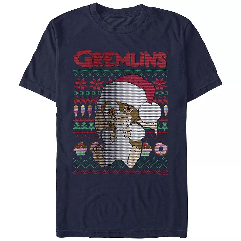 Men's Gremlins Gizmo Christmas Sweater Graphic Tee, Size: Medium, Blue Product Image