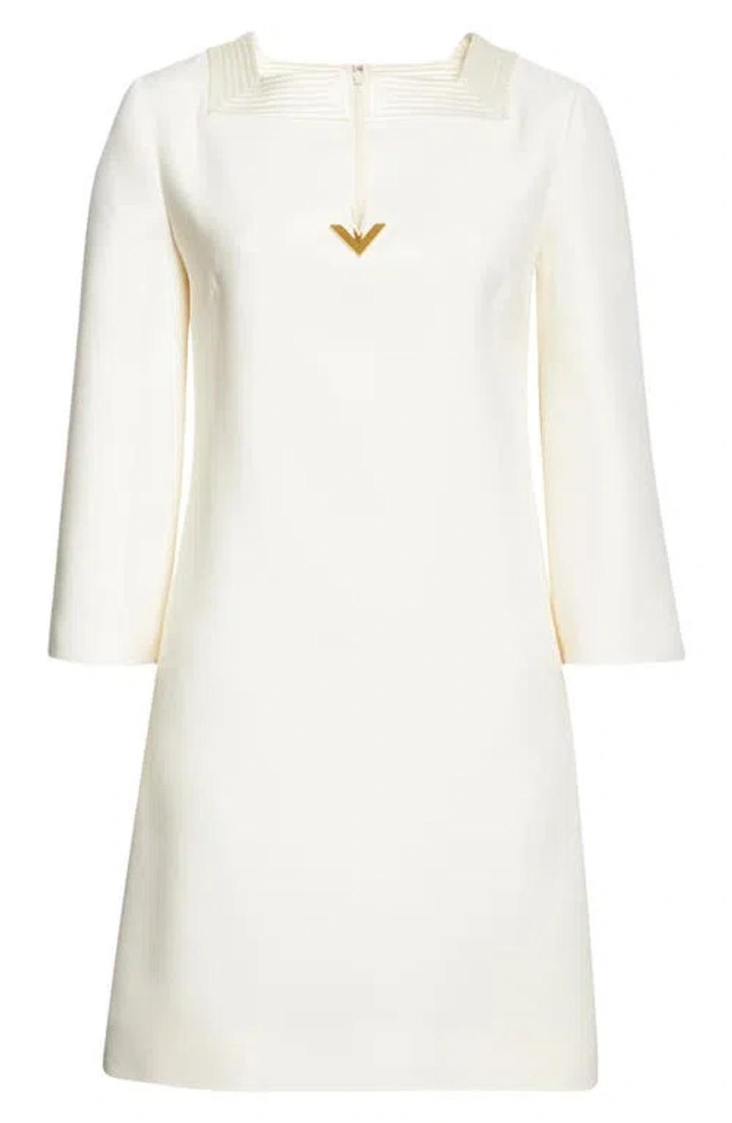 VALENTINO Embellished Silk Satin-trimmed Wool And Silk-blend Crepe Mini Dress In White Product Image