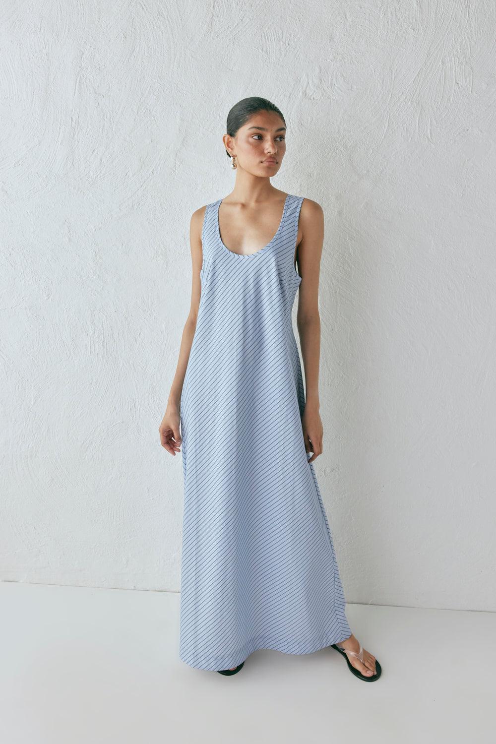 Kajal Maxi Dress Blue Stripe Product Image