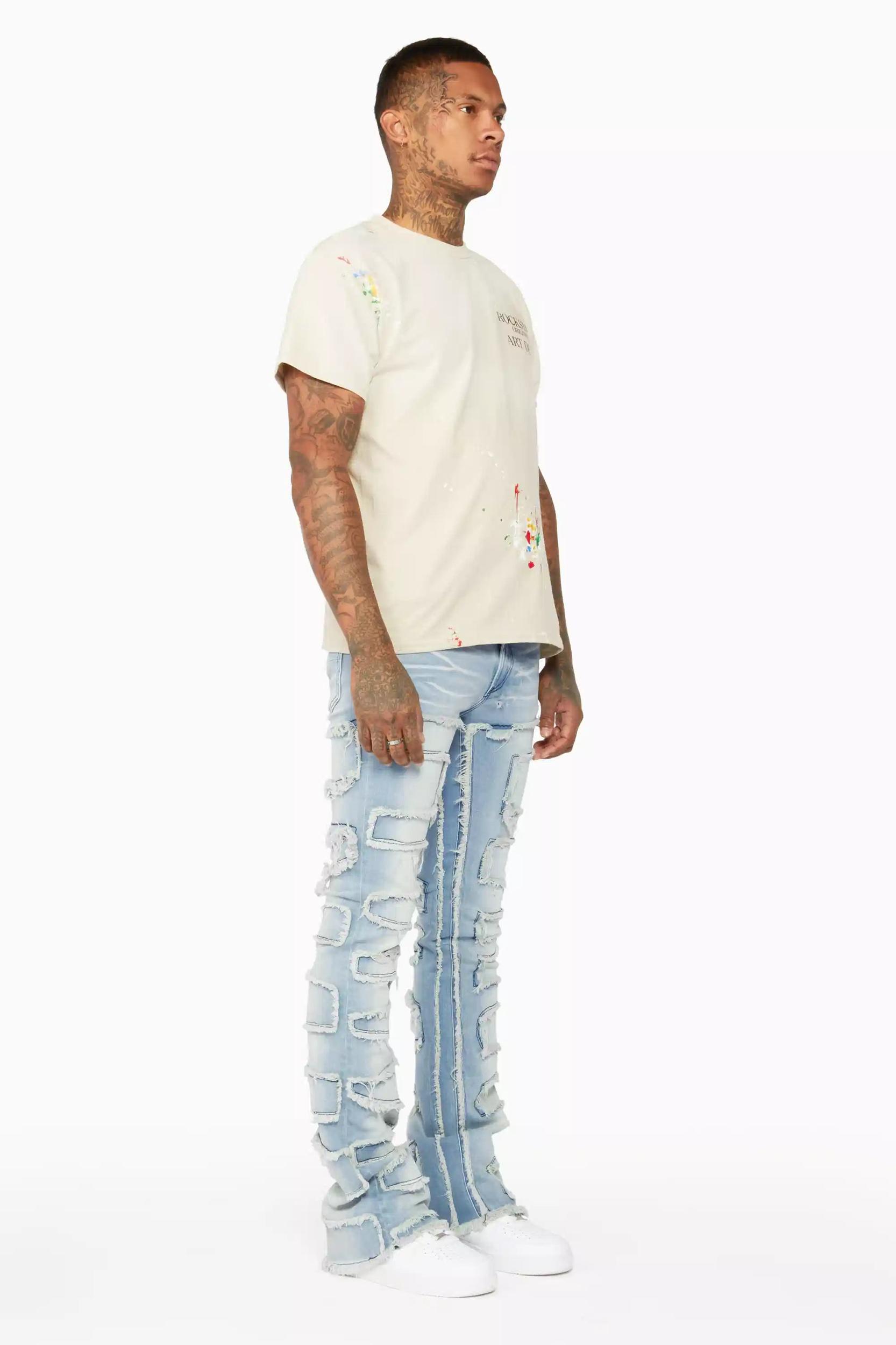 Shake Light Blue Stacked Flare Jean Male Product Image