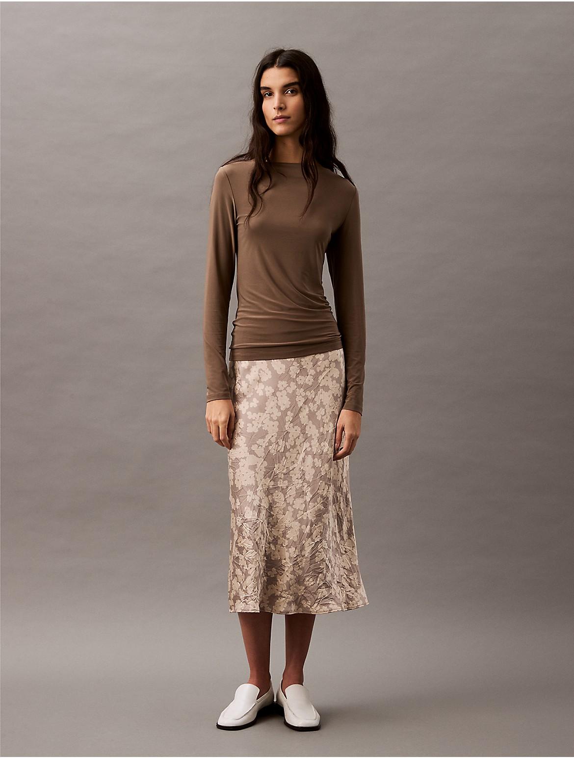 Calvin Klein Womens Crushed Satin Print Midi Skirt - Neutral Product Image