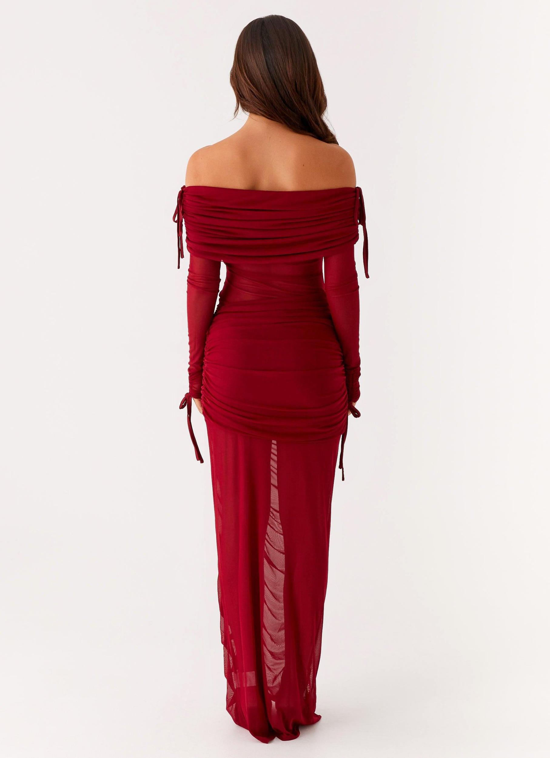 Teala Mesh Maxi Dress - Red Product Image