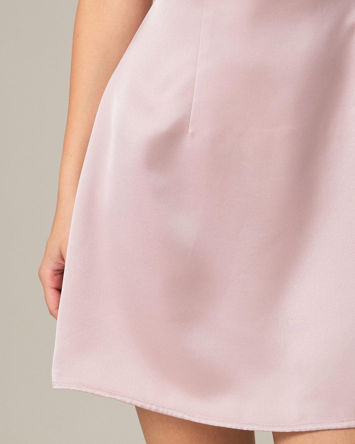 Pink Square Neck Satin Mini Dress Product Image