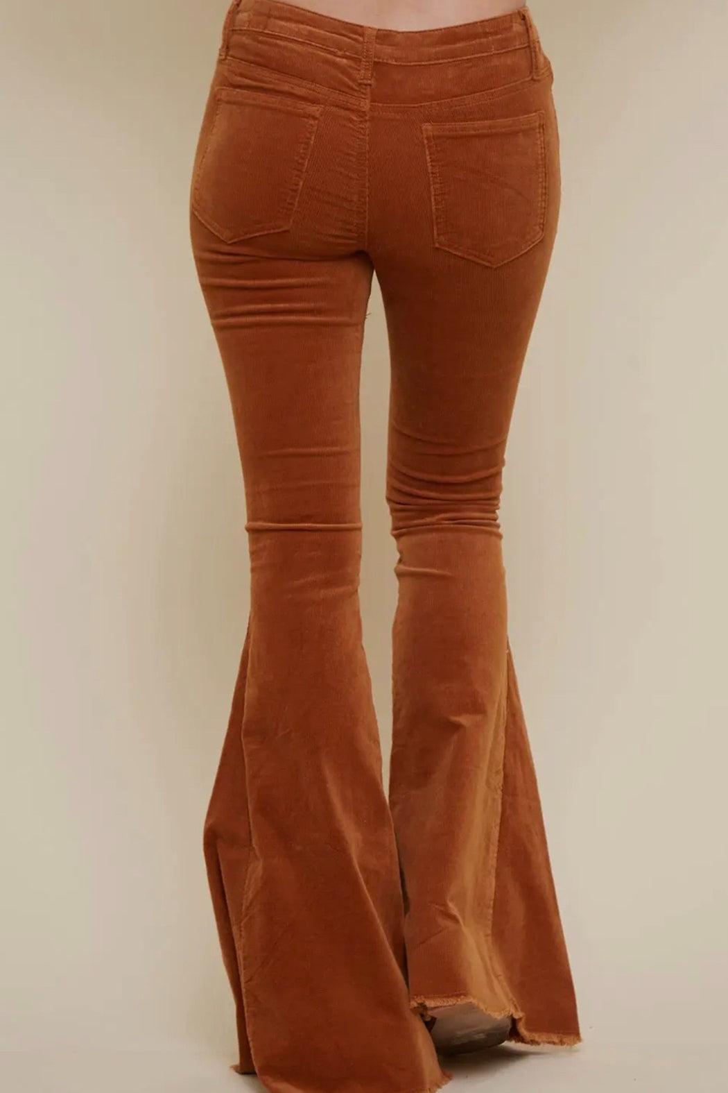 Plus Size Cream Corduroy Bell Bottom Pants Product Image