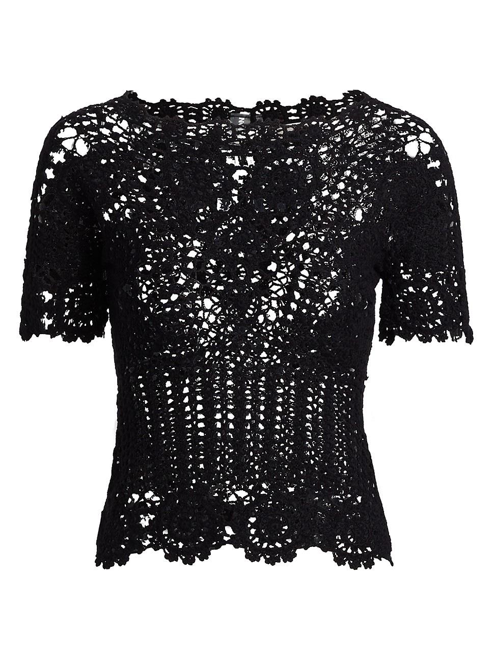Womens Cotton Crochet Short-Sleeve T-Shirt Product Image