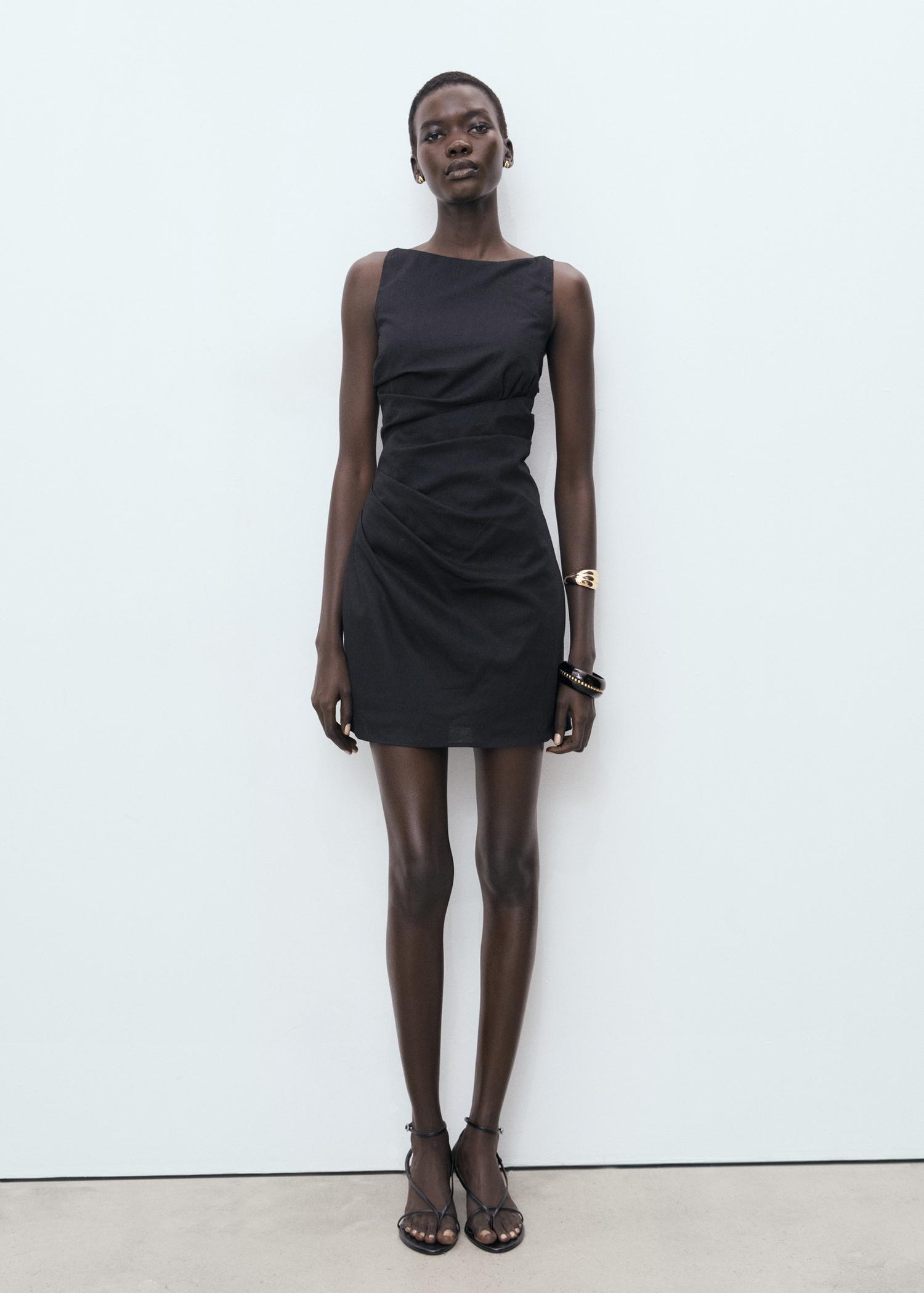 Short draped dress in linen-cotton blend - Women | MANGO USA Product Image