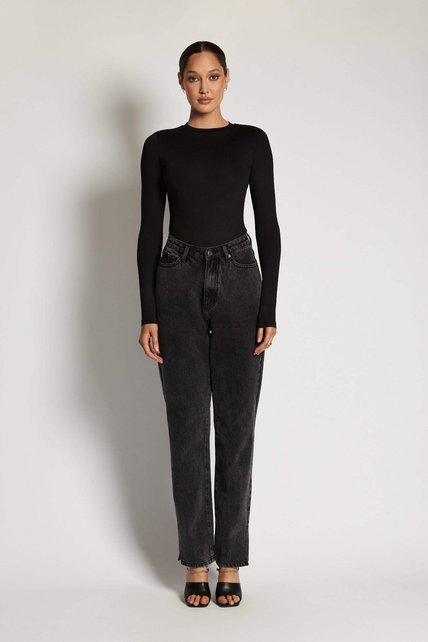 Delilah Long Sleeve Crew Neck Bodysuit - Black Product Image