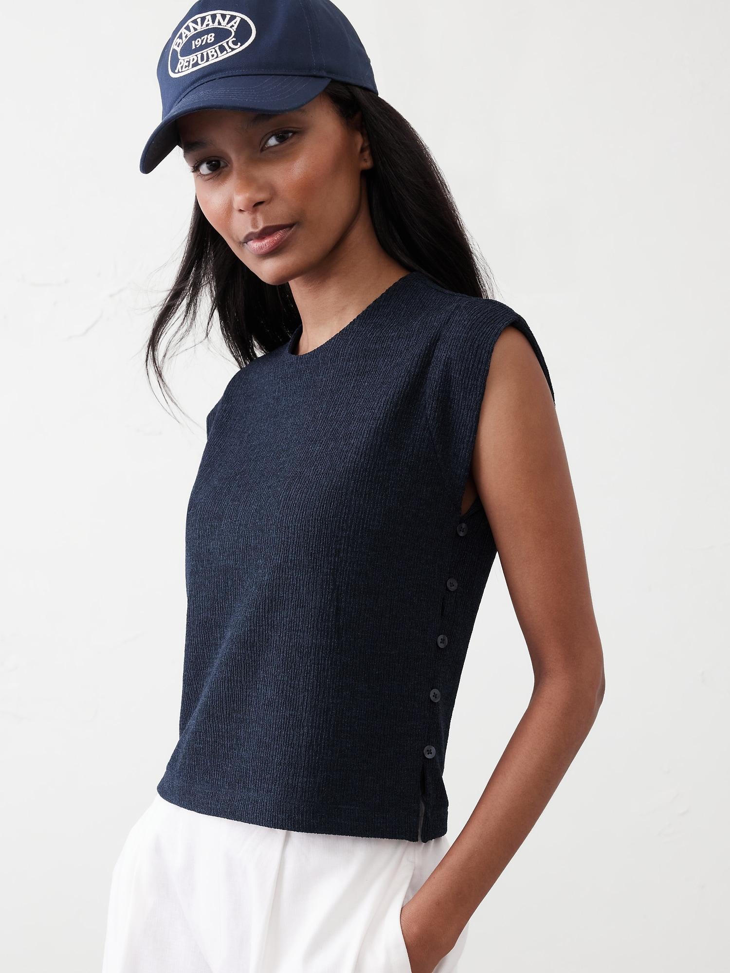 Crepe Jacquard Side-Button Top Product Image