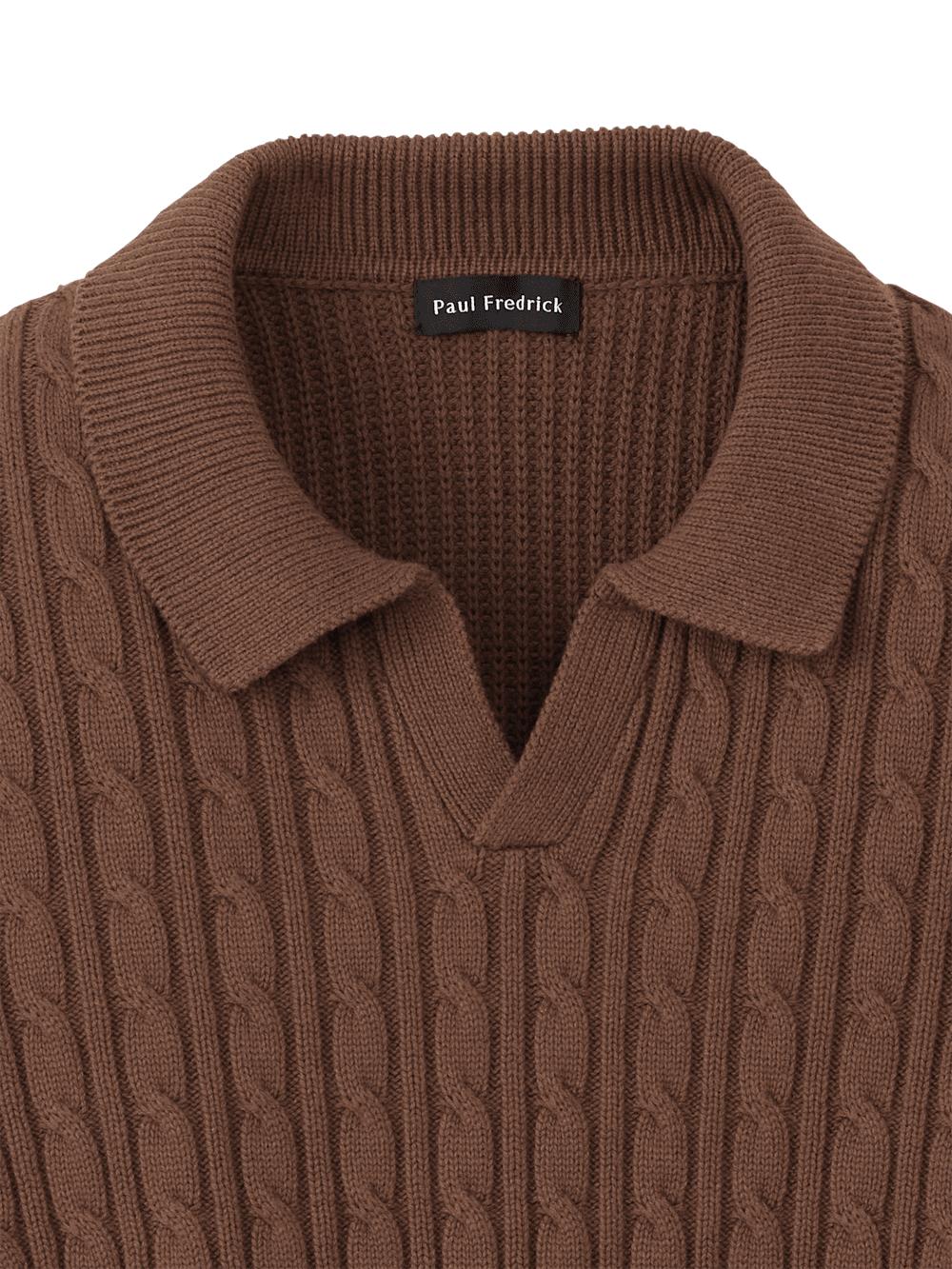 Cotton Cable V-neck Polo - Brown Product Image