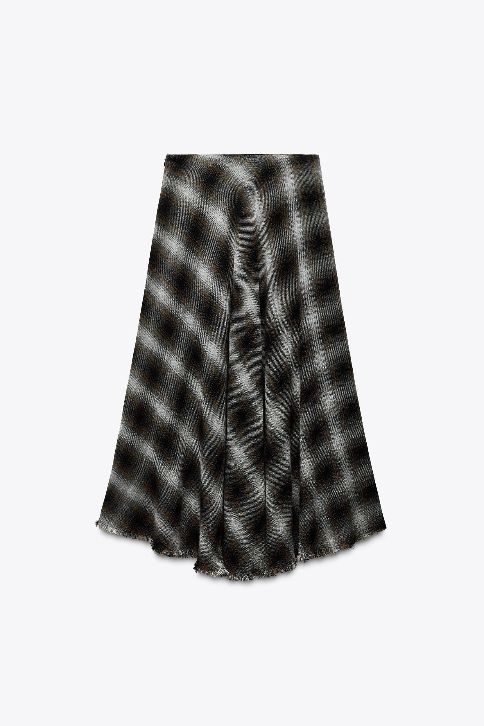 CHECKERED MIDI SKIRT ZW COLLECTION Product Image