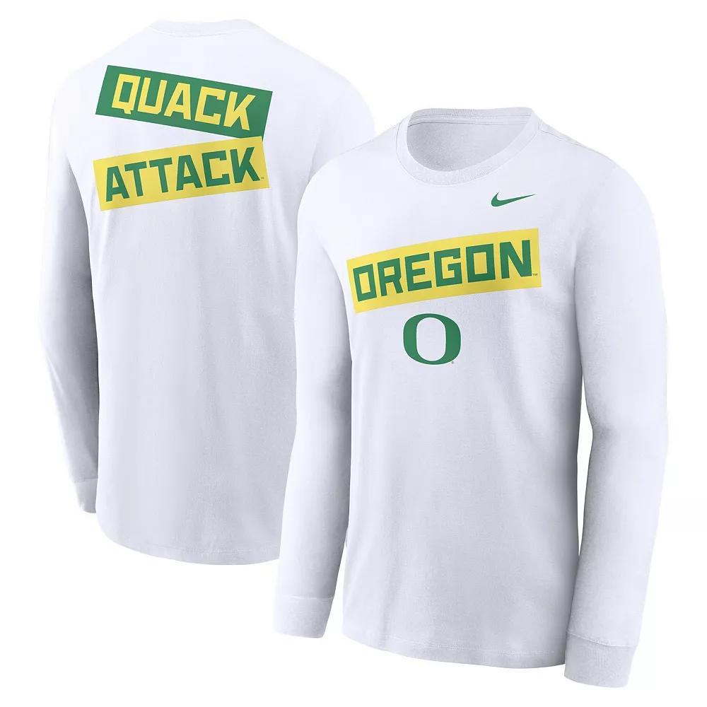 Men's Nike White Oregon Ducks Two-Hit Classic Location Long Sleeve T-Shirt,  Product Image