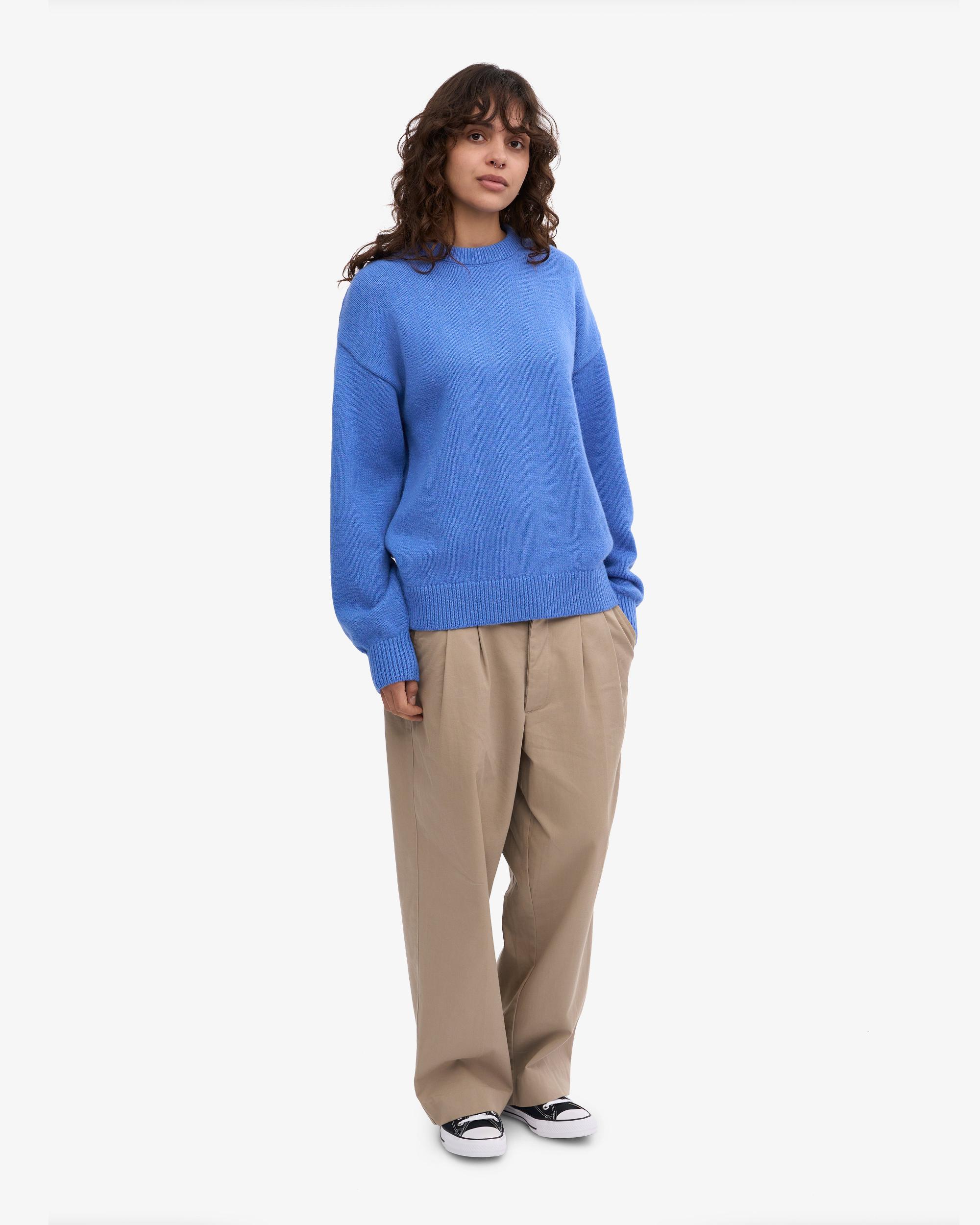 Oversized Merino Wool Crew - Pacific Blue Product Image