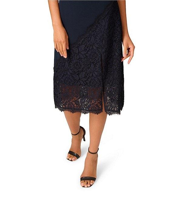 Aidan Mattox Crepe Lace Scoop Neck Sleeveless Side Slit Sheath Dress Product Image