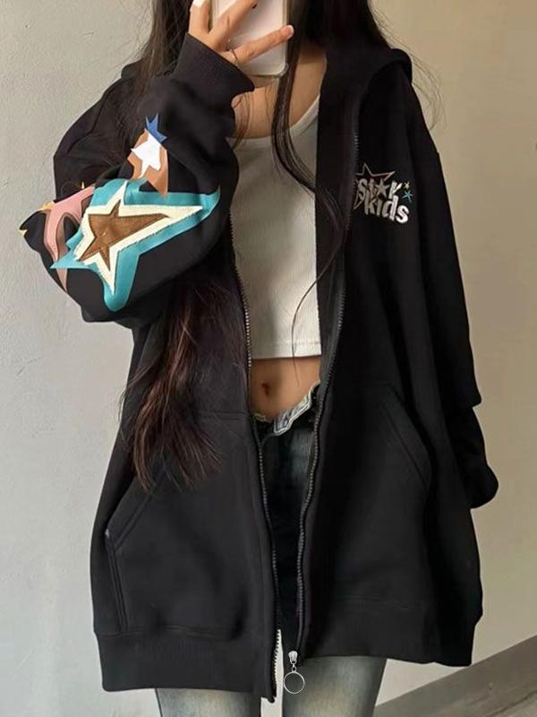 Vintage Star Print Oversized Hoodies Product Image