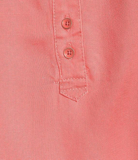 Intro Petite Size Lyocell Slub Long Roll-Tab Sleeve Shirred Popover Top Product Image