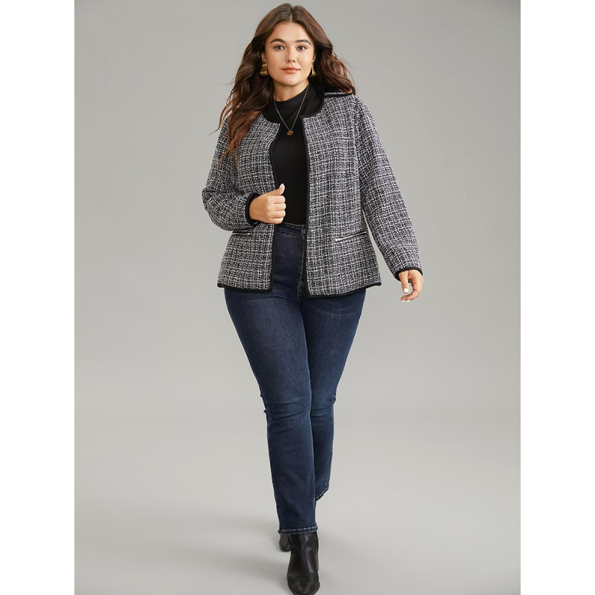 Plus Size Tweed Pocket Button Detail Jacket Women Black Lined Pocket Office Jackets BloomChic 10/M Product Image