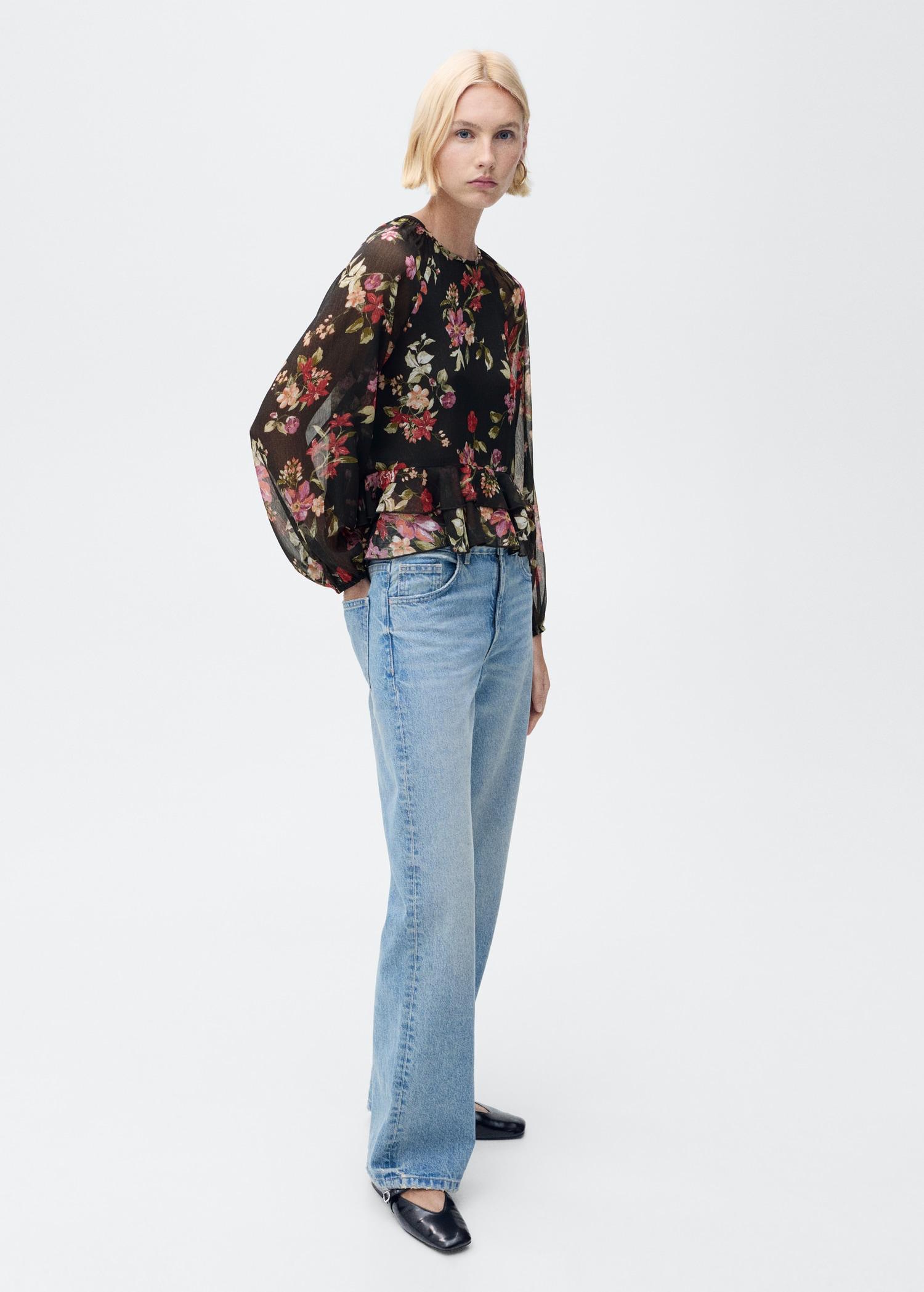 Floral ruffled blouse - Women | MANGO USA Product Image