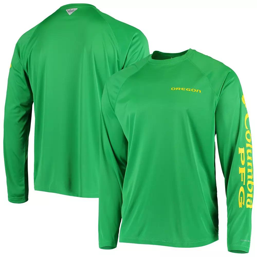 Men's Columbia Green Oregon Ducks Terminal Tackle Omni-Shade Raglan Long Sleeve T-Shirt,  Product Image