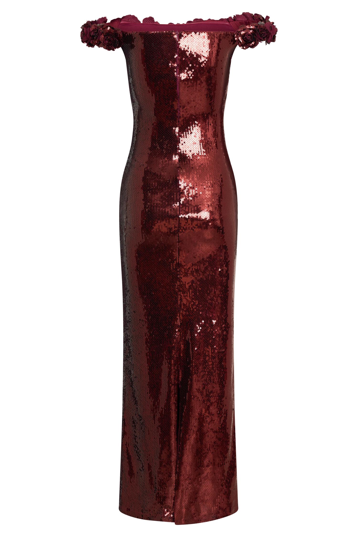 Carrie Sequin Rose Maxi Dress - Mahogany Product Image