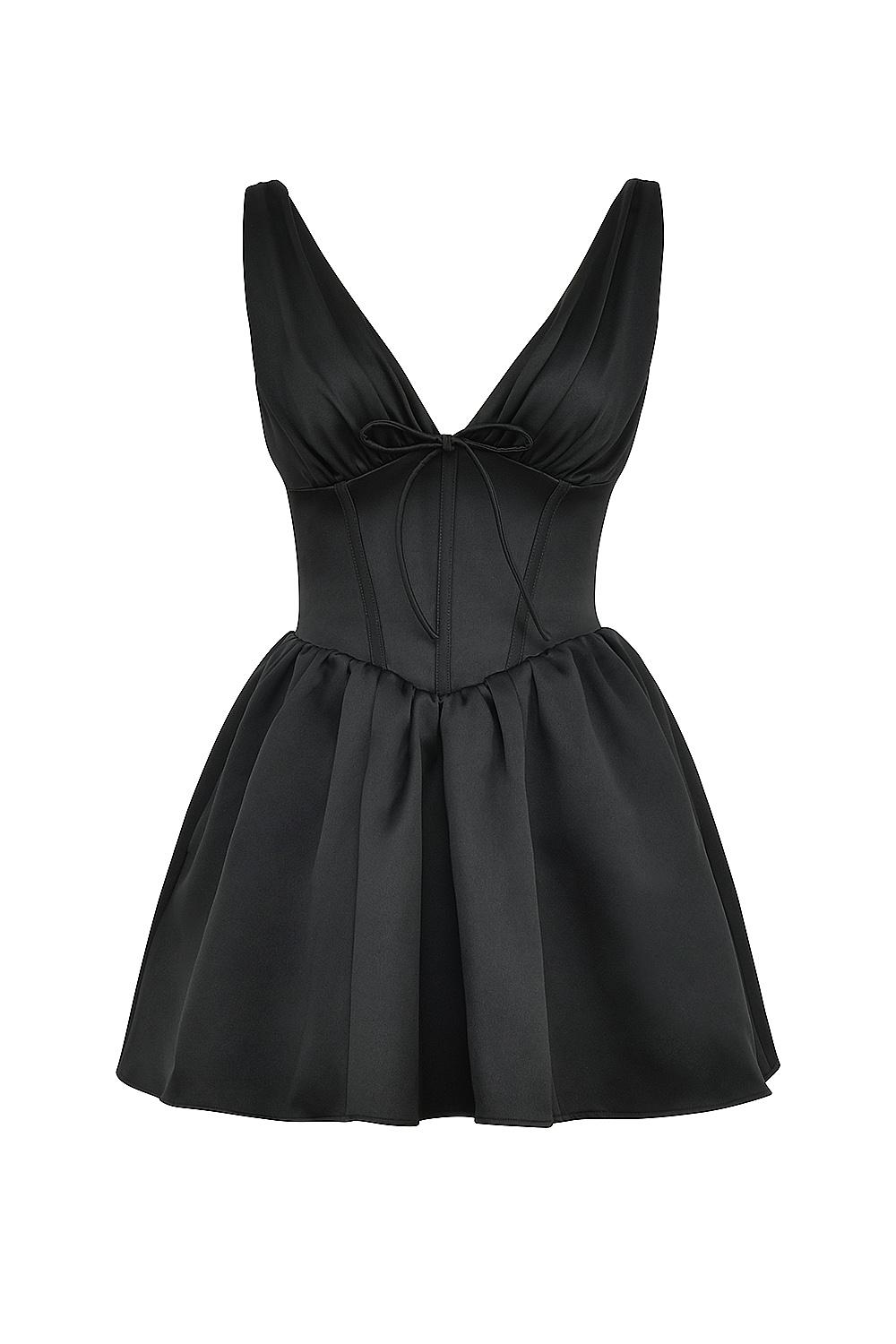 Emmeliette  black satin mini dress - sale Product Image