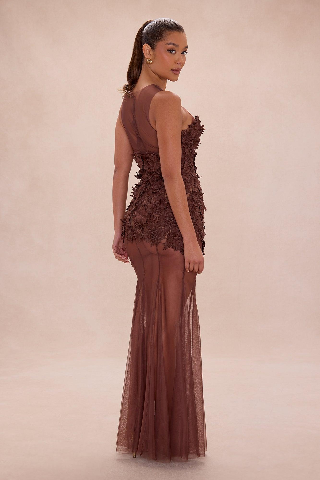 Willow Sheer Embroidered Maxi Dress - Chocolate Female Product Image