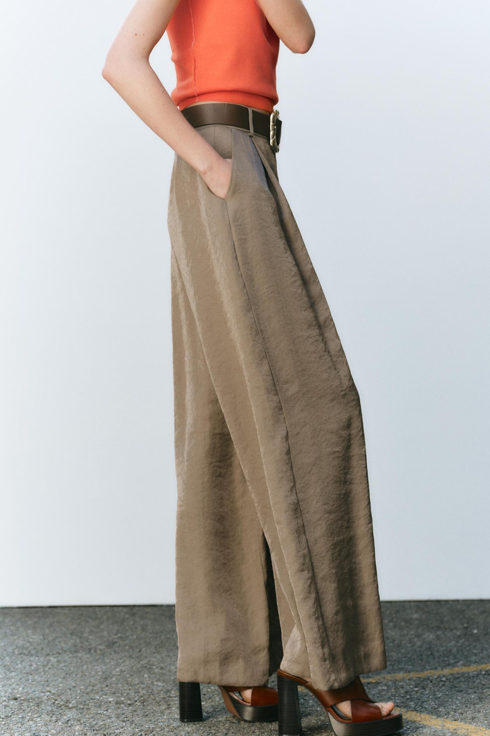 SATIN WIDE-LEG BELTED PANTS Product Image