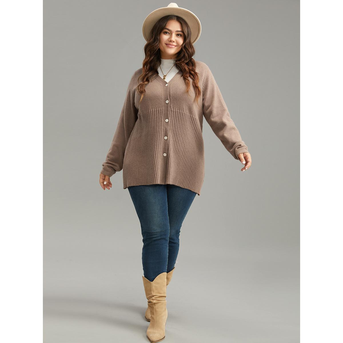 Plus Size Supersoft Essentials Plain Button Up Texture Cardigan Rouge Women Casual Loose Long Sleeve Dailywear Cardigans BloomChic 30/6X Product Image