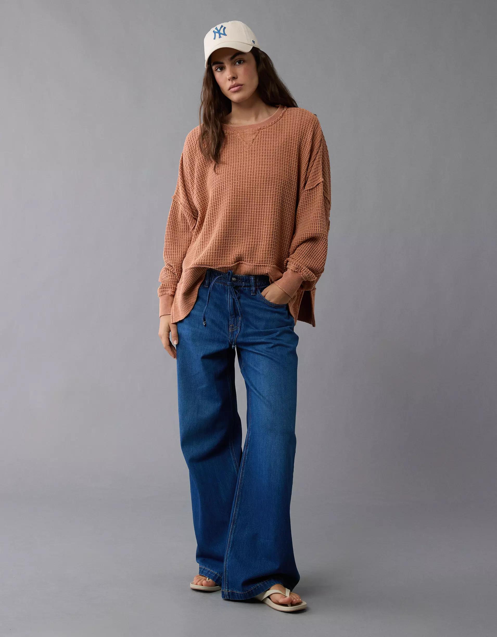 AE Big Hug Crew Neck Waffle Sweatshirt Product Image