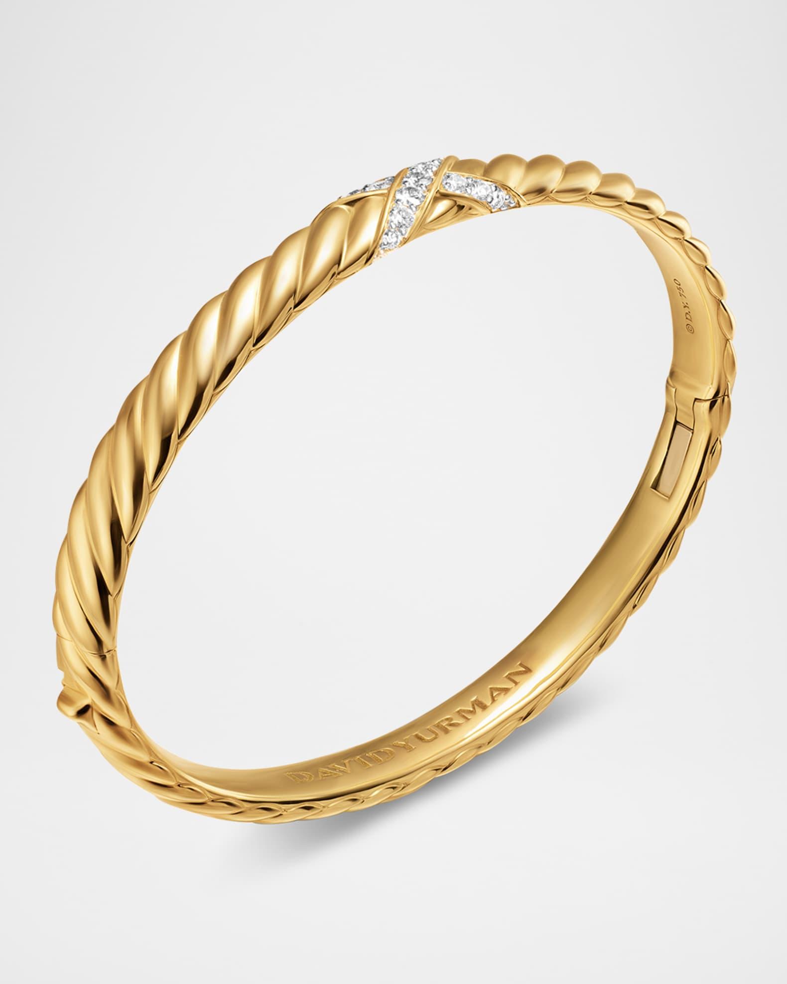 Sculpted Cable X Center Station Bracelet with Diamonds in 18K Gold, 6mm Product Image