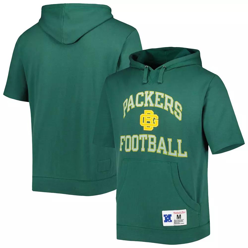Men's Mitchell & Ness Green Green Bay Packers Washed Short Sleeve Pullover Hoodie,  Product Image