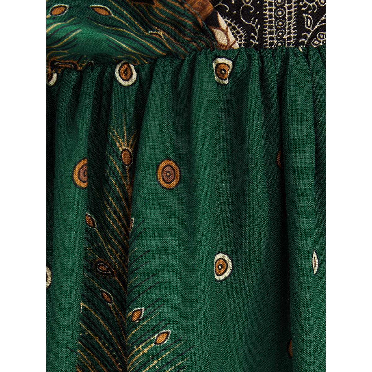 Plus Size Green Bandana High Low Hem Flutter Wrap Blouse Women Vacation Short sleeve V-neck Dailywear Blouses BloomChic 18-20/2X Product Image