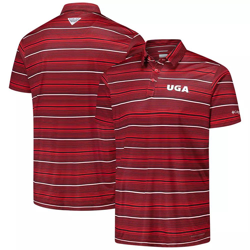 Men's Columbia Red Georgia Bulldogs PFG Super Terminal Tackle Omni-Shade Stripe Polo,  Product Image