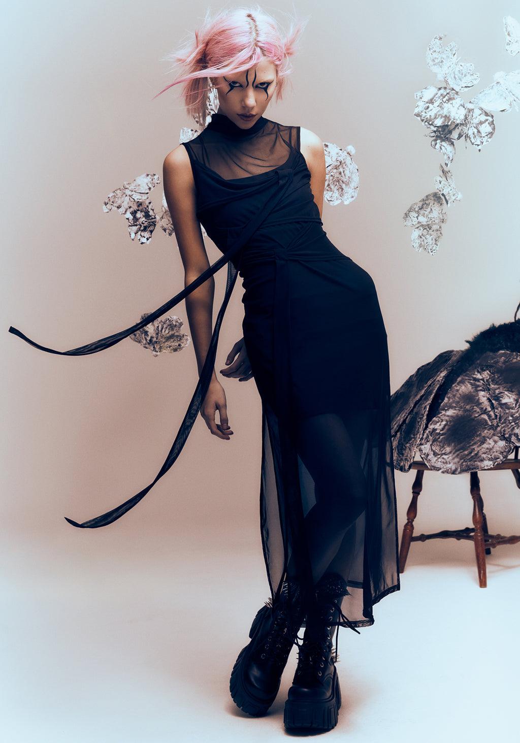 Madison Ruched Mesh Midaxi Dress Product Image