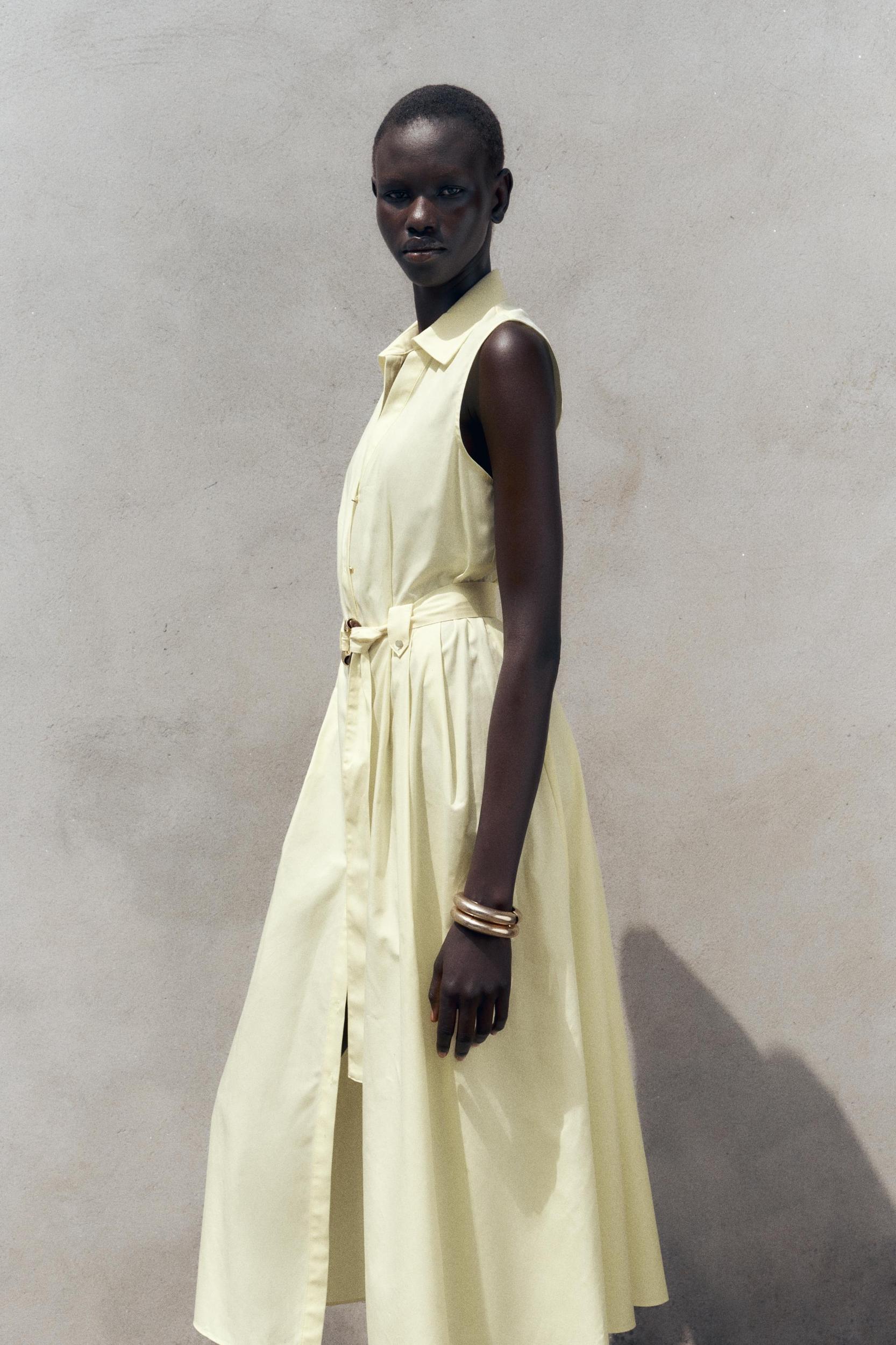 BELTED POPLIN MIDI DRESS Product Image