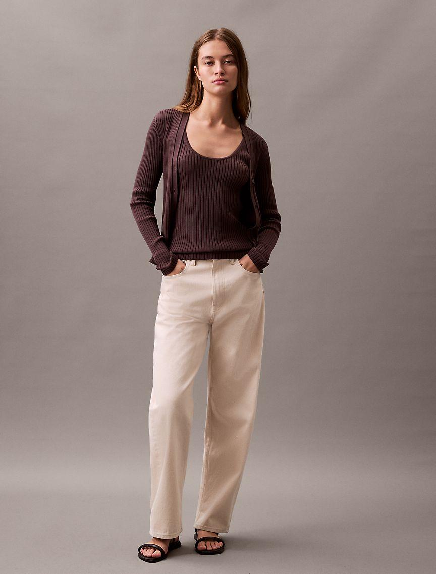 Smooth Cotton Rib Sweater Cardigan Product Image