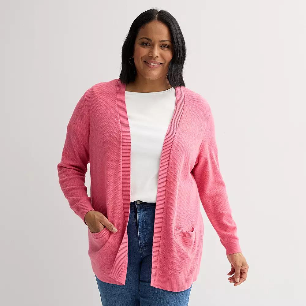 Plus Size Croft & Barrow® Cardigan with Pockets, Women's, Size: 4XL, Pinkberry Product Image