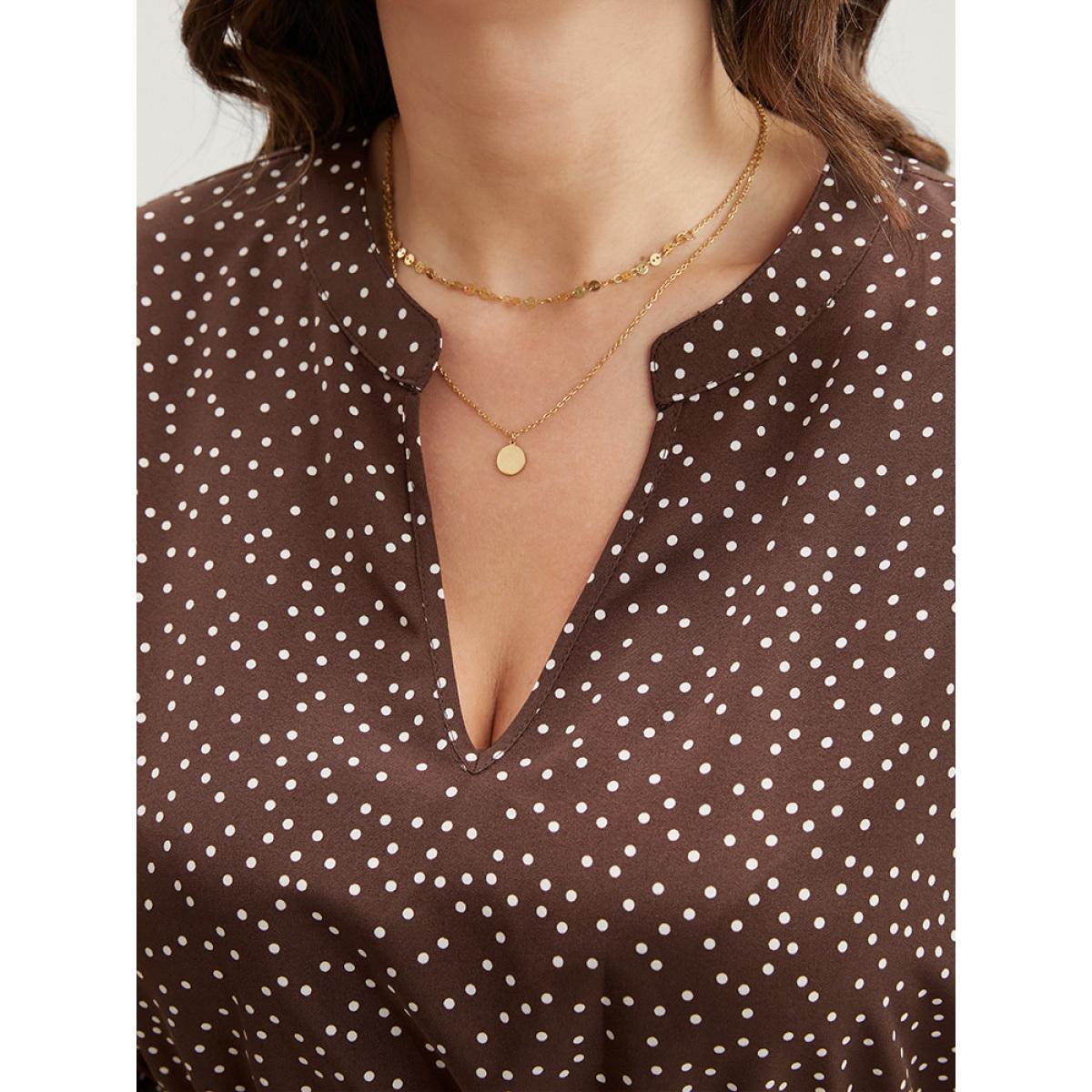 Plus Size Polka Dot Pocket Lantern Sleeve Flutter Hem Dress DarkBrown Women Elegant Pocket V-neck Long Sleeve Curvy Midi Dress BloomChic 14-16/1X Product Image