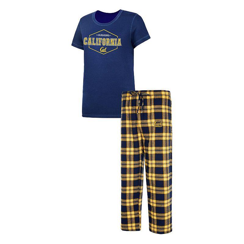 Women's Concepts Sport Navy/Gold Cal Bears Badge T-Shirt & Flannel Pants Sleep Set, Size: 2XL, Blue Product Image