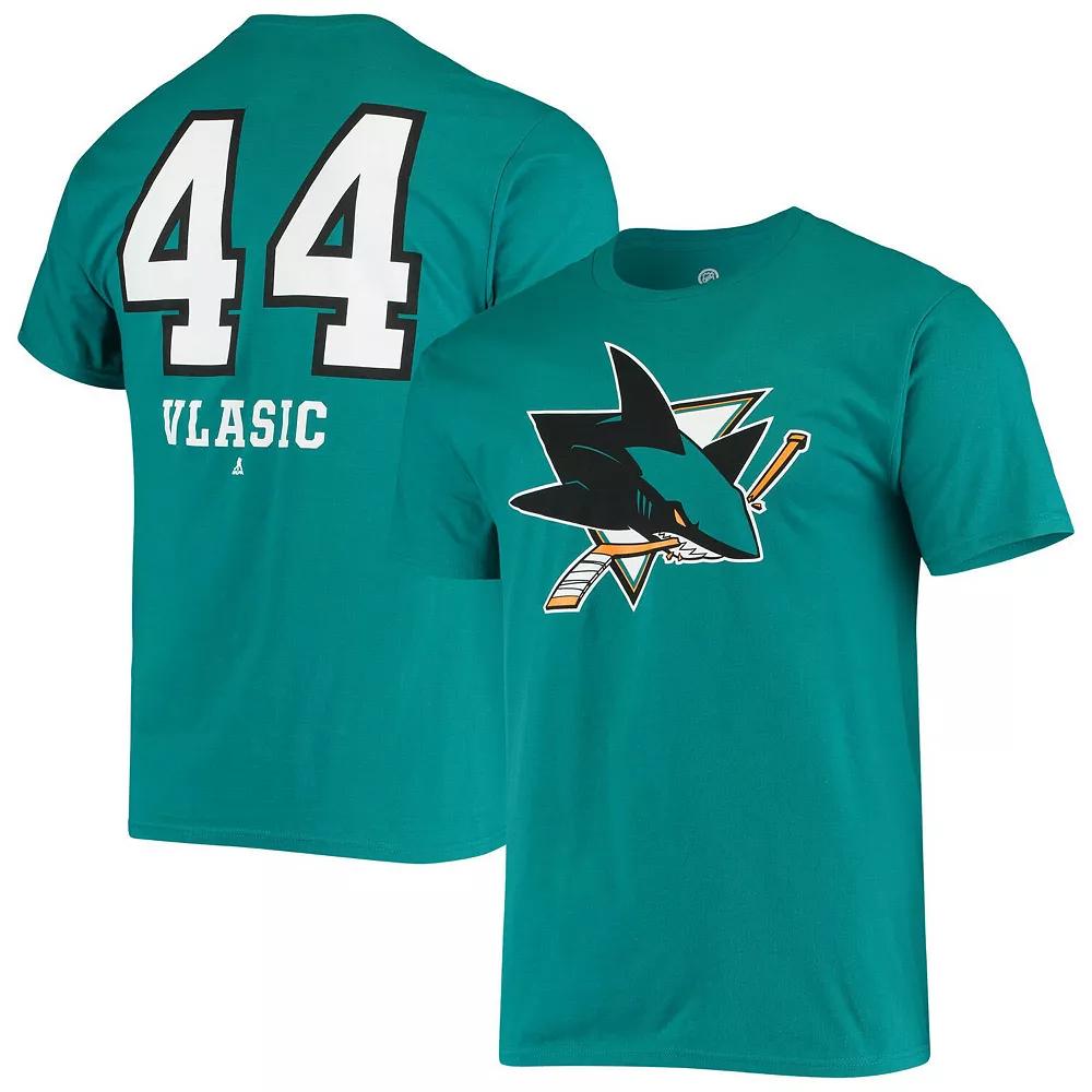 Men's Fanatics Branded Marc-Edouard Vlasic Teal San Jose Sharks Player Name and Number T-Shirt,  Product Image