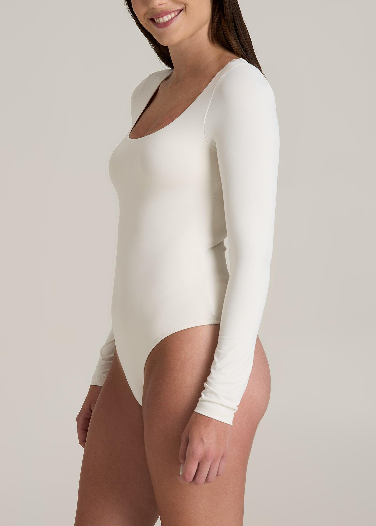 Long Sleeve Square Neck Bodysuit for Tall Women in Winter White Product Image