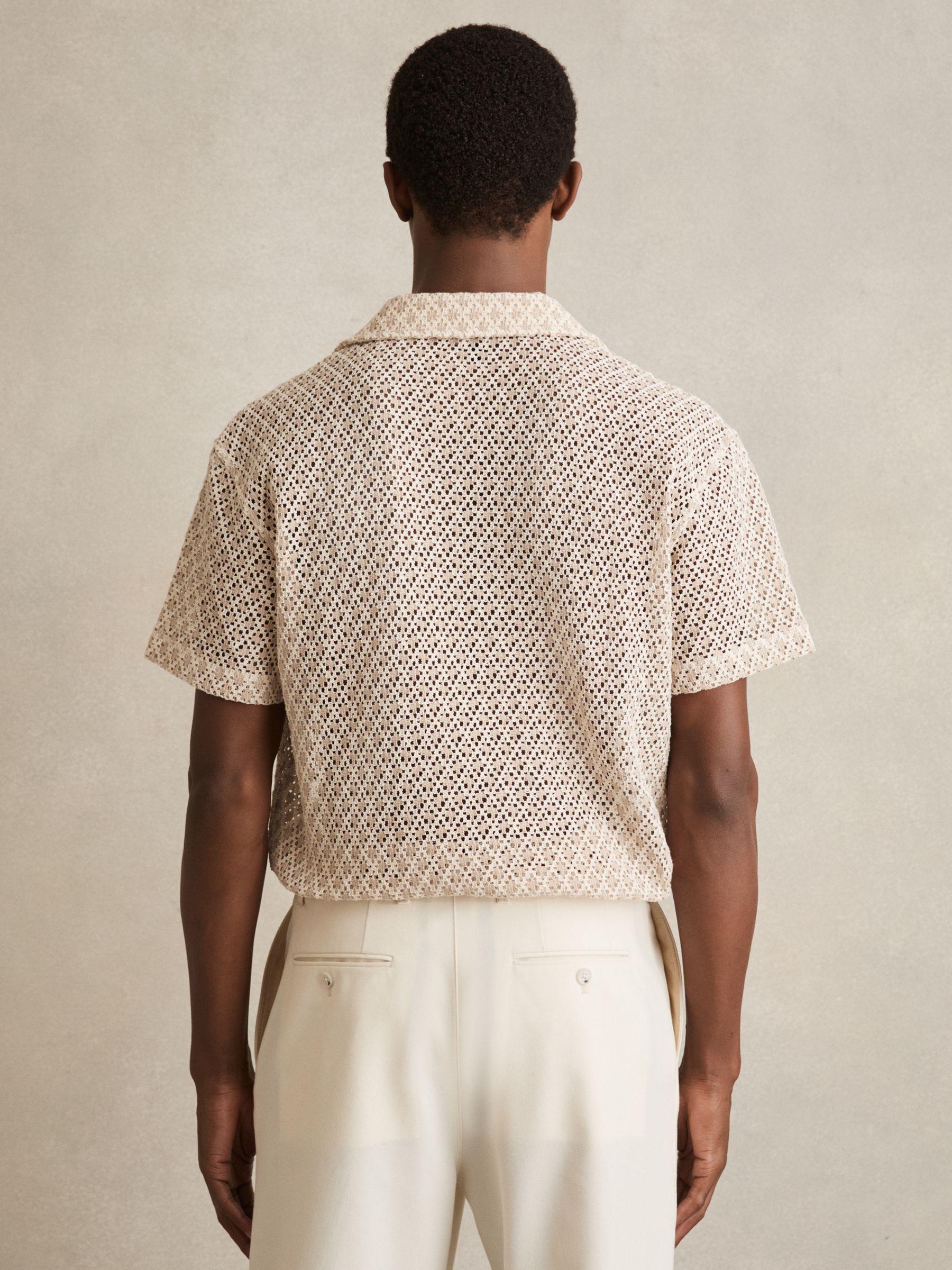 Crochet Cuban-Collar Shirt in Oatmeal Product Image