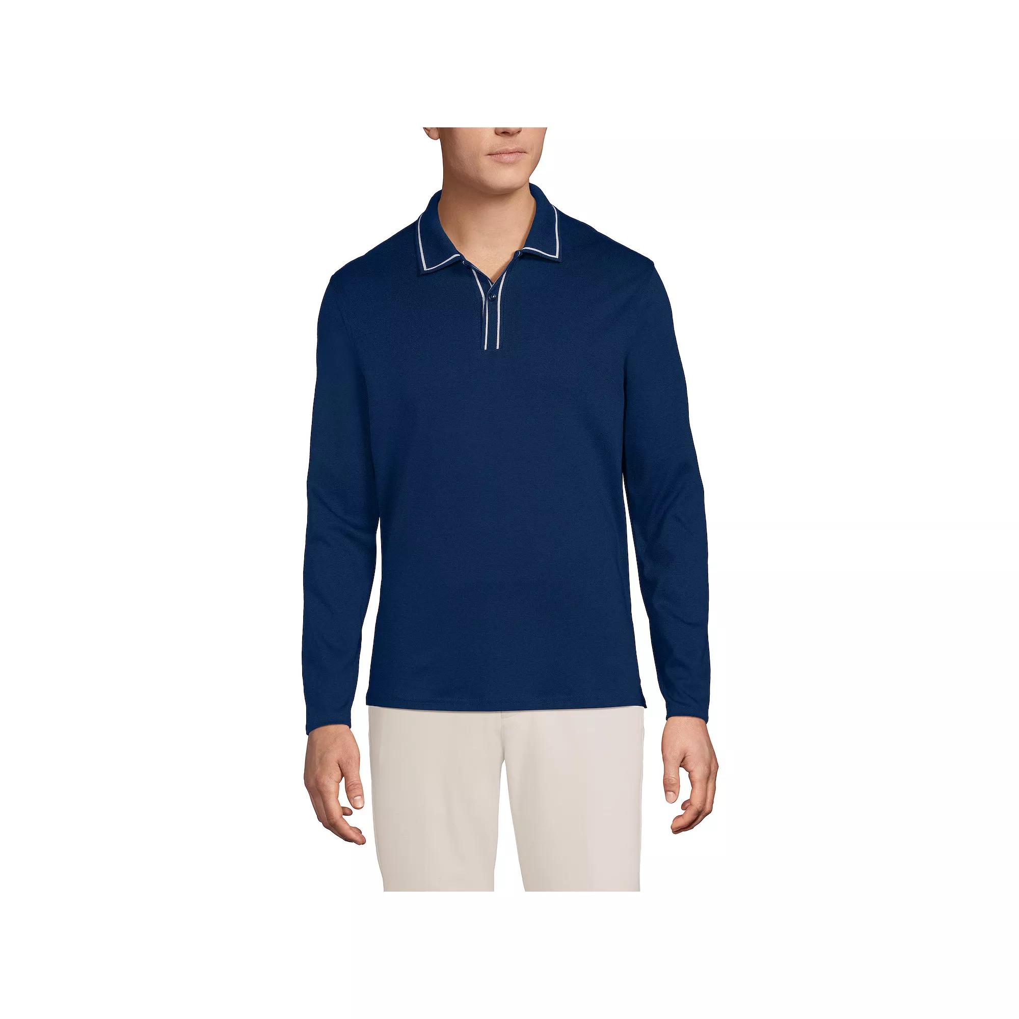 Men's Lands' End Long Sleeve Tipped Polo Shirt, Size: Large, Deep  Blue Product Image