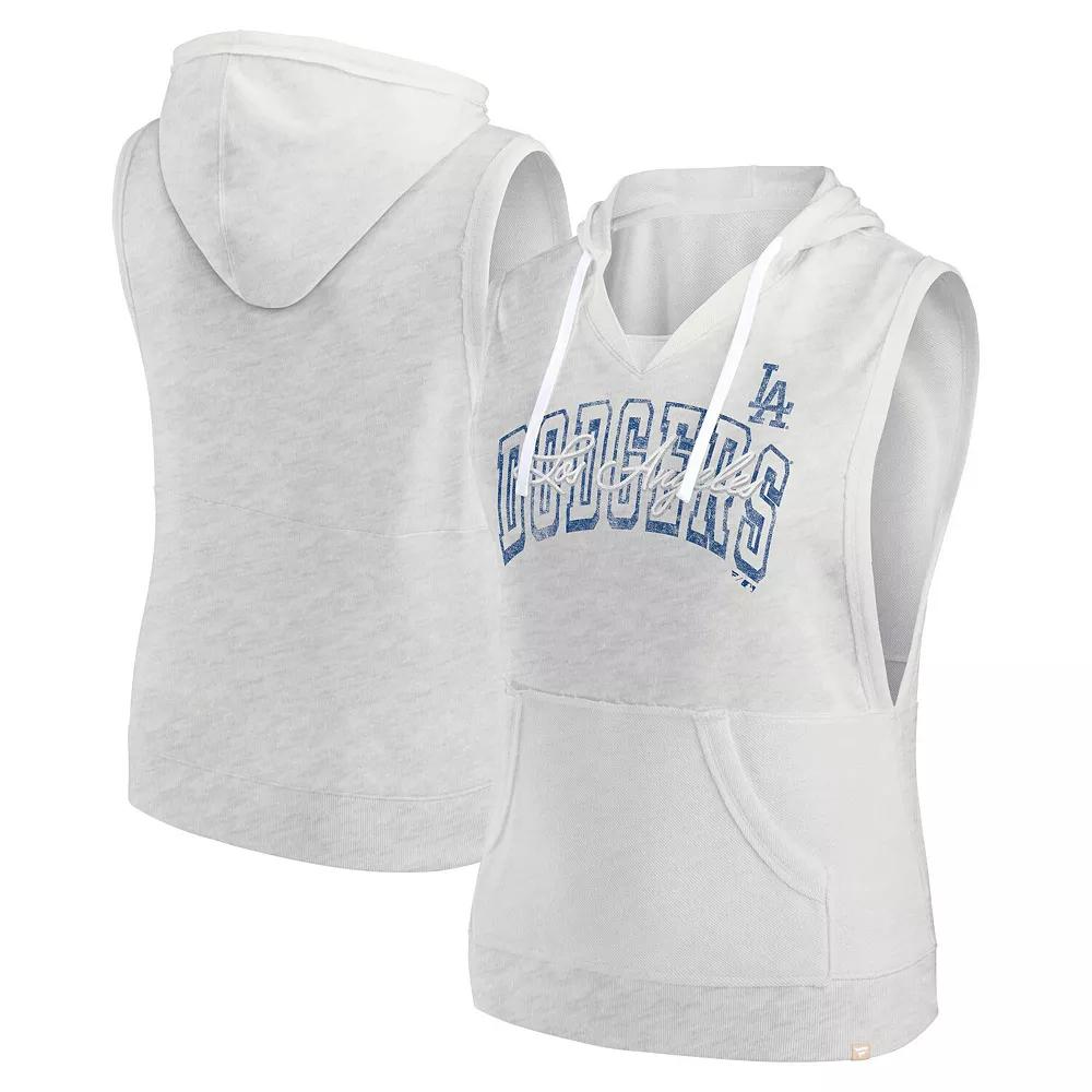 Women's Fanatics Branded Ash Los Angeles Dodgers Lounge Script Sleeveless Pullover Hoodie,  Product Image