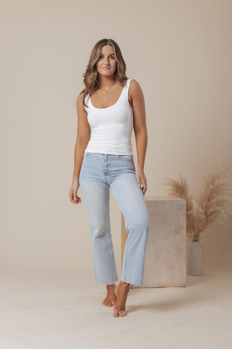 Scoop Neck Double Lined Jersey Tank - White Product Image