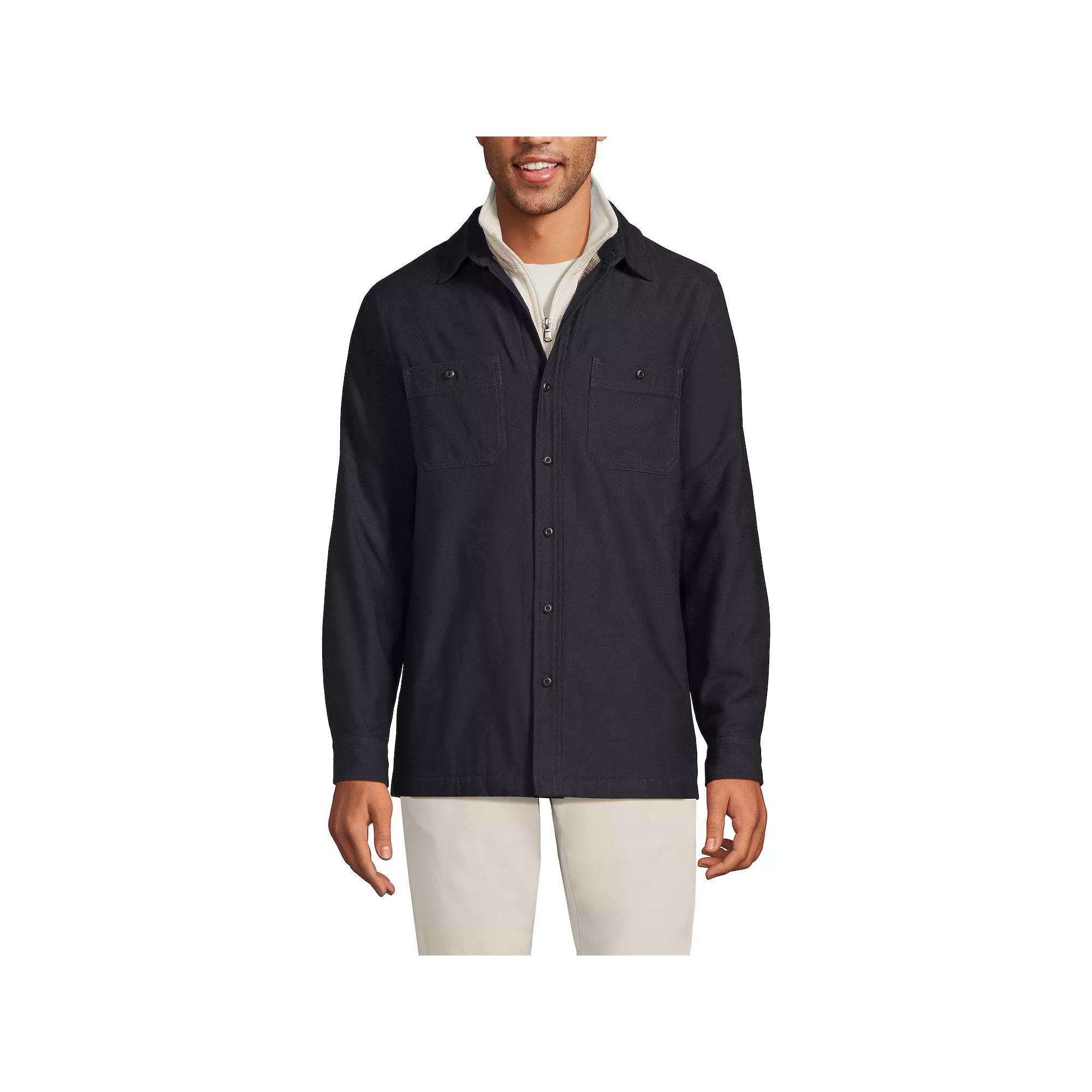 Men's Lands' End Lightweight Canvas Button-Up Shirt Jacket, Size: Medium, Black Slate Product Image