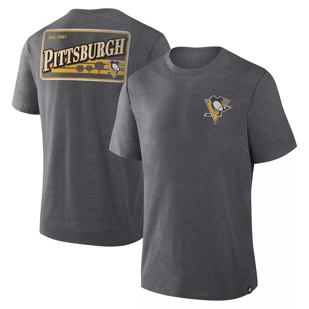 Men's Fanatics Heather Charcoal Pittsburgh Penguins Fan Lanes Tri-Blend T-Shirt,  Product Image