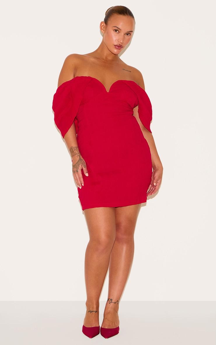 Plus Red Textured V Bar Bodycon Dress Product Image