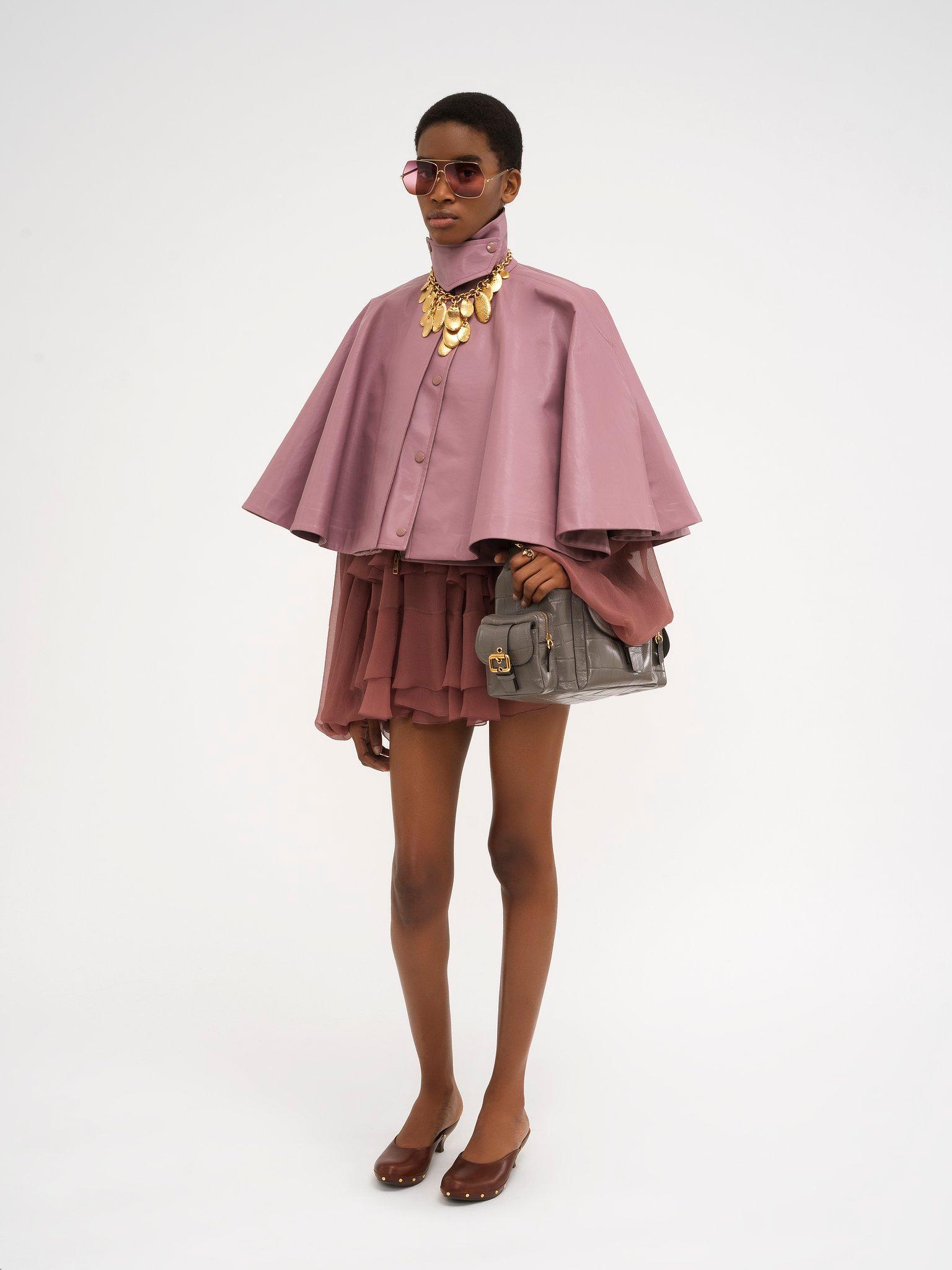 Mini cape dress in silk mousseline Product Image